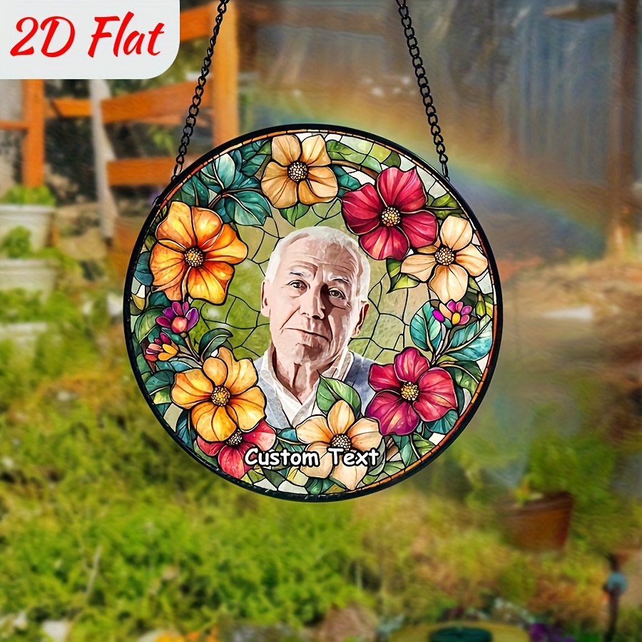 TEMU 2d Flat, 2d Flat 1pc Custom Photo Acrylic Sun Catcher Stained Design Hanging Decorative Anniversary Birthday Souvenir, Ideal Gift With Chain For