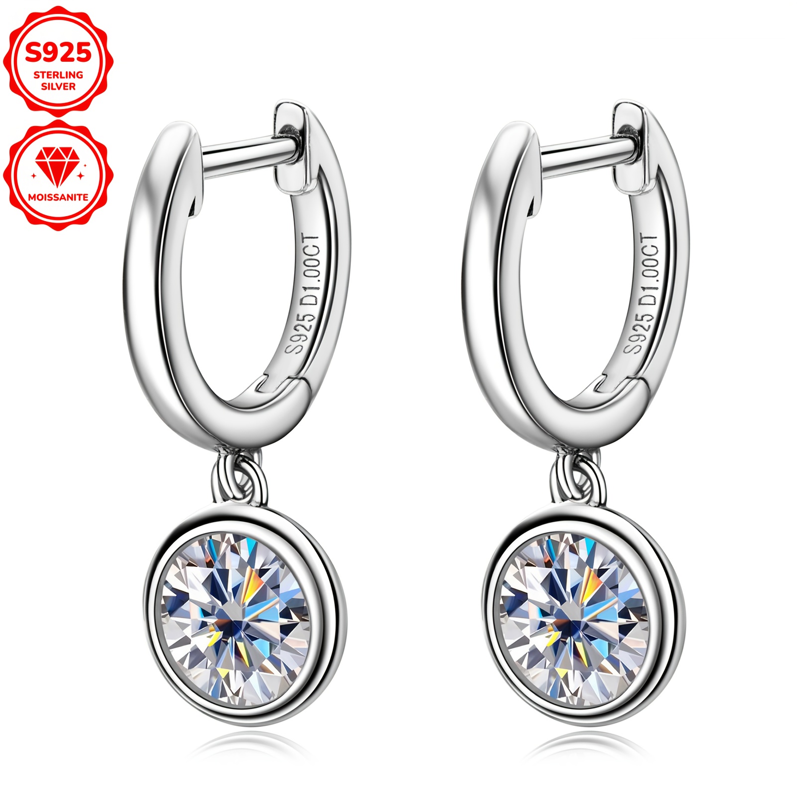 elegant   moissanite drop dangle earrings 1 0ct synthetic april birthstone 14k golden plated 925 sterling silver christmas holiday gift for women 2 52g silver weight 6 5mm stone   wedding jewelry details 5