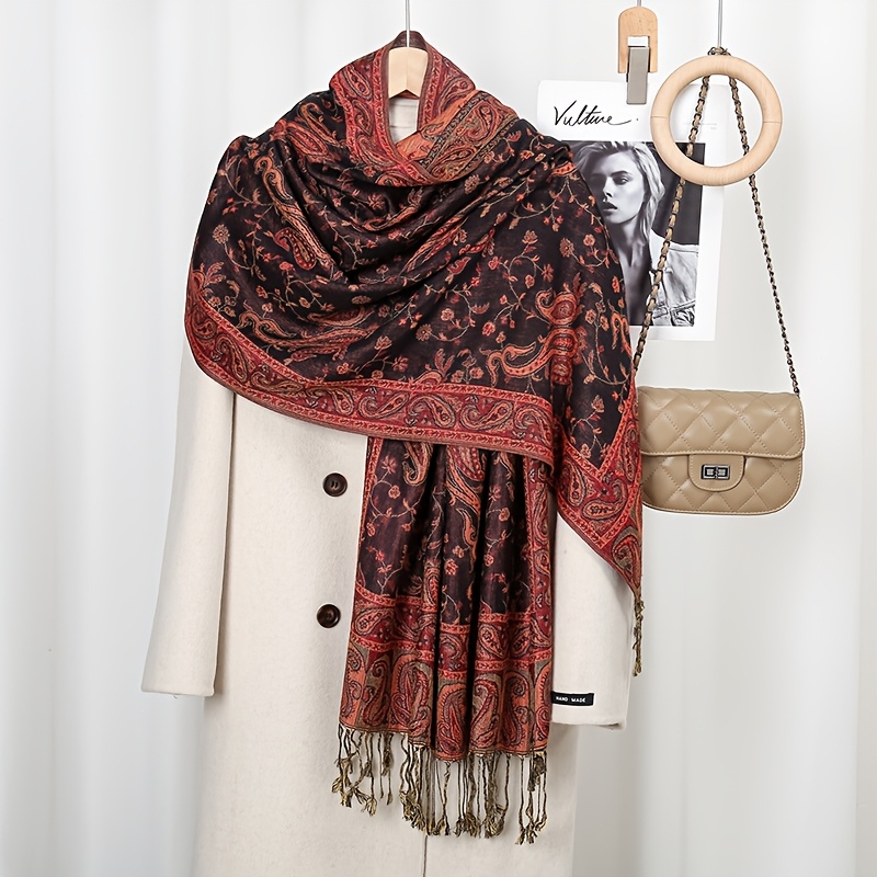 1Pc New Autumn Winter Large Paisley Jacquard Tassel Scarf