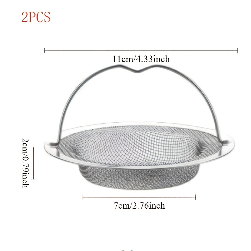TEMU Lot de 2 passoires d'évier de cuisine, en acier inoxydable, de vidange avec poignée, à large bord, diamètre 11,1 cm, convient à tous les types