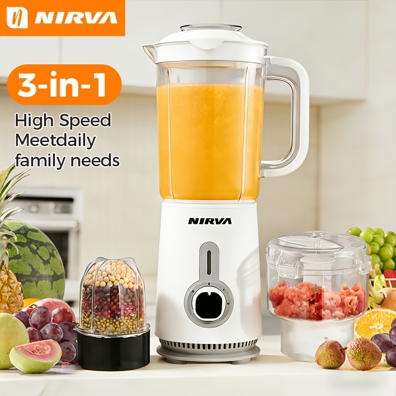 Image of Electric 3-in-1 Countertop Blender, Multifunctional Food Processor With Chopper & Grinder Cup, And 2 Speed Control, Design For Ice Meat Spices