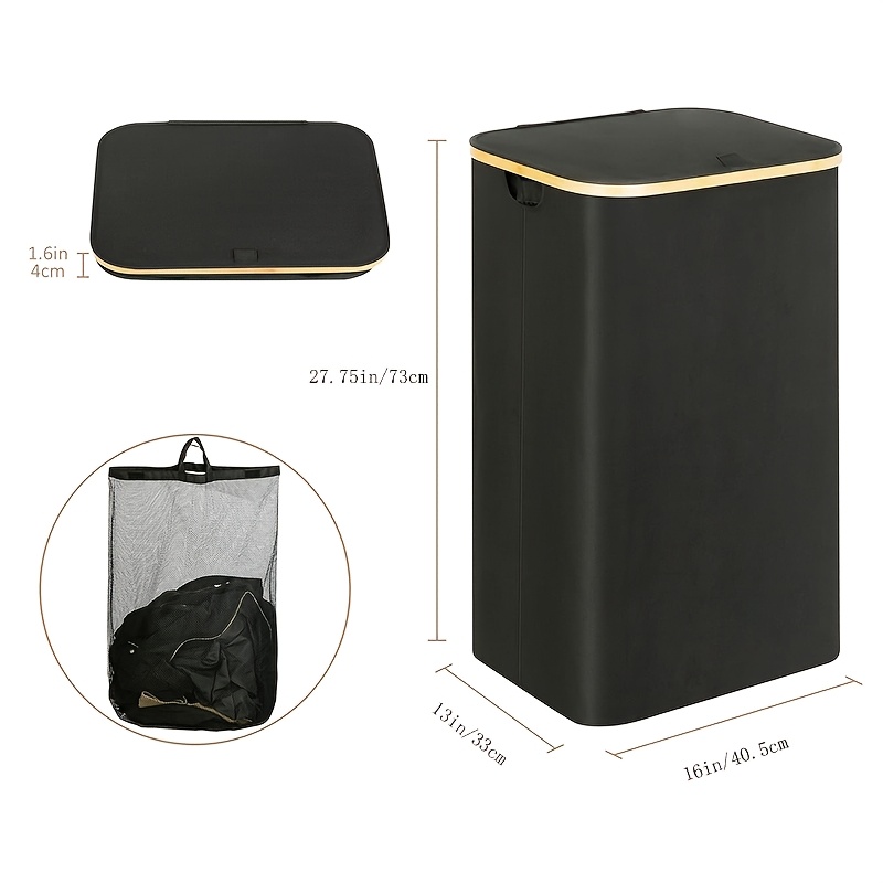 E-shop 100L Zusammenklappbarer Wäschekorb mit Deckel & Ausziehbarem Beutel - Faltbares Platzsparendes Design, Strapazierfähiges Gewebe & Robuste