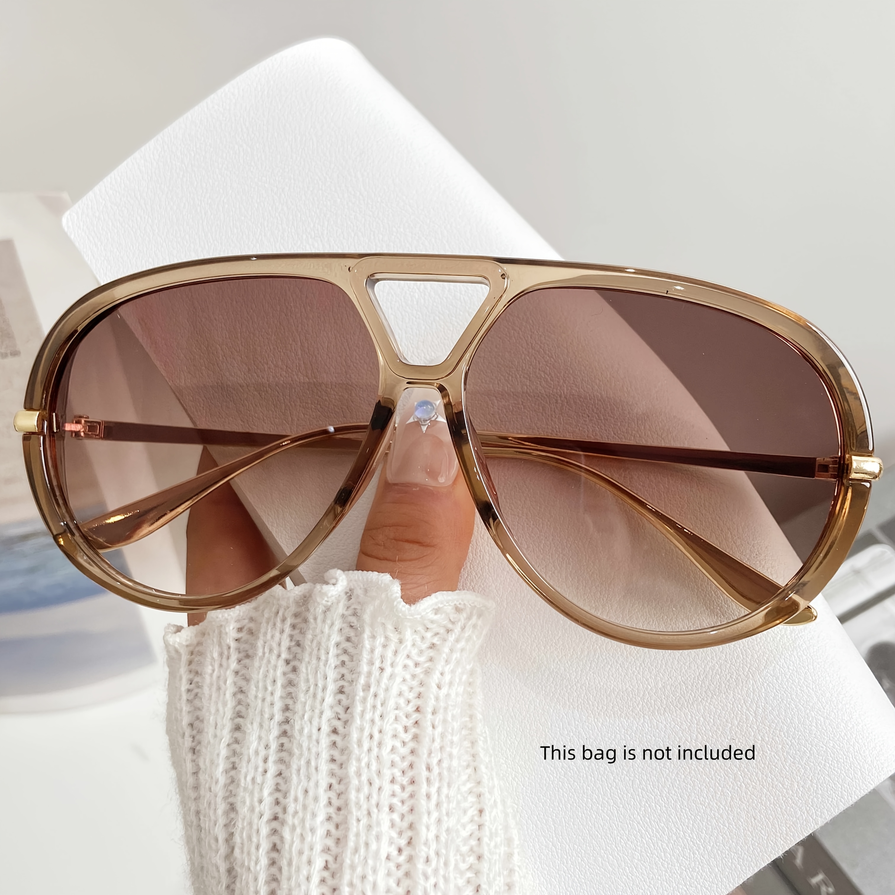 vintage oversized double bridge glasses golden lenses - Temu display picture 2
