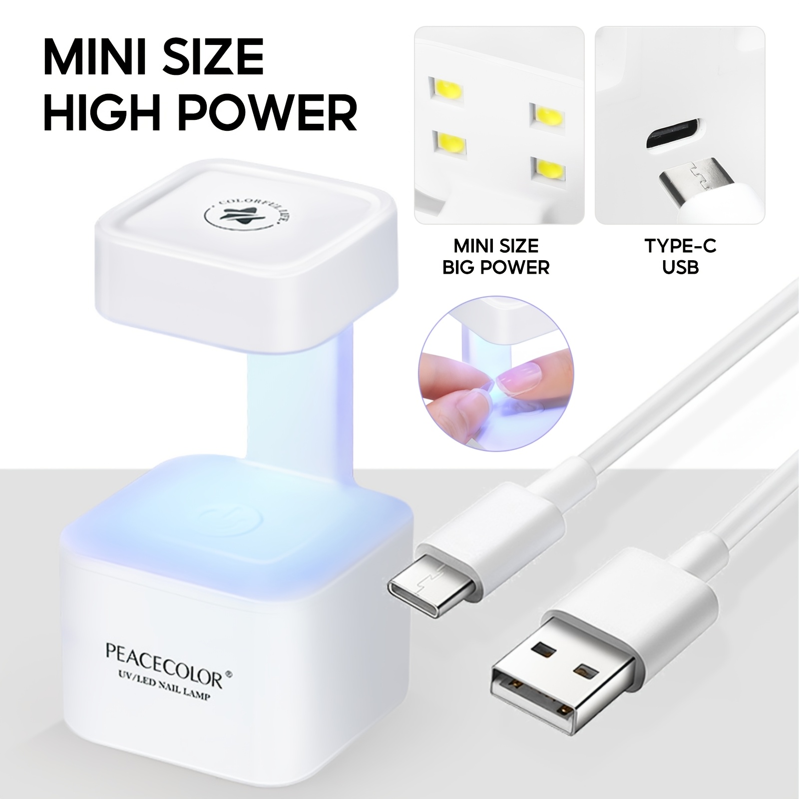 Image of Peacecolor Mini Light For Nails White Small For Nail Lamp Portable Lamp For Gel For Nail Polish For Nail Art