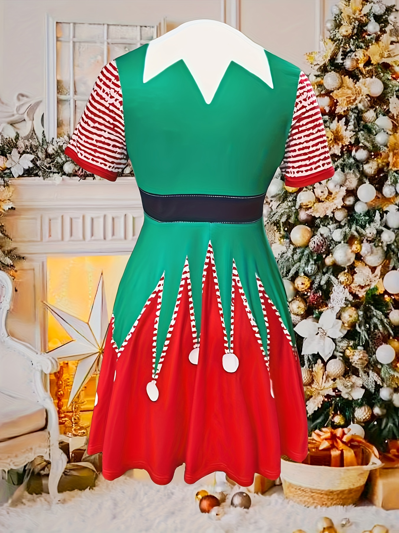 knee length dresses for ladies Plus Size Xmas Christmas Holiday Festive Long Red Dress – Sugarplum Store main image 0