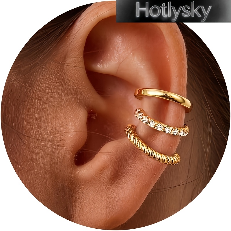 Image of 3pcs Women's Fashion Ear Cuff And Full-ear Clip-on Earrings, Steel With Synthetic Synthetic Zirconia, Gift For Mom, Best Friend, Or Girlfriend