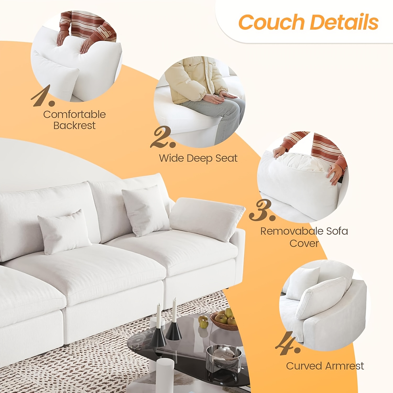oversized u shaped modular cloud sofa 155 9 inches with footstool modern minimalist deep seat sofa for living room     with down filled cushions covers are removable and washable easy design for easy assembly Product details 1