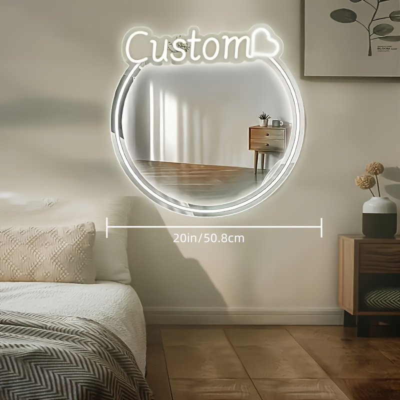 TEMU Custom Beautiful Neon Mirror With Heart, Custom Name Mirror Led Light, For Wall Art Decoration, Girl Gift, Bedroom Bathroom Wall Hanging Mirror