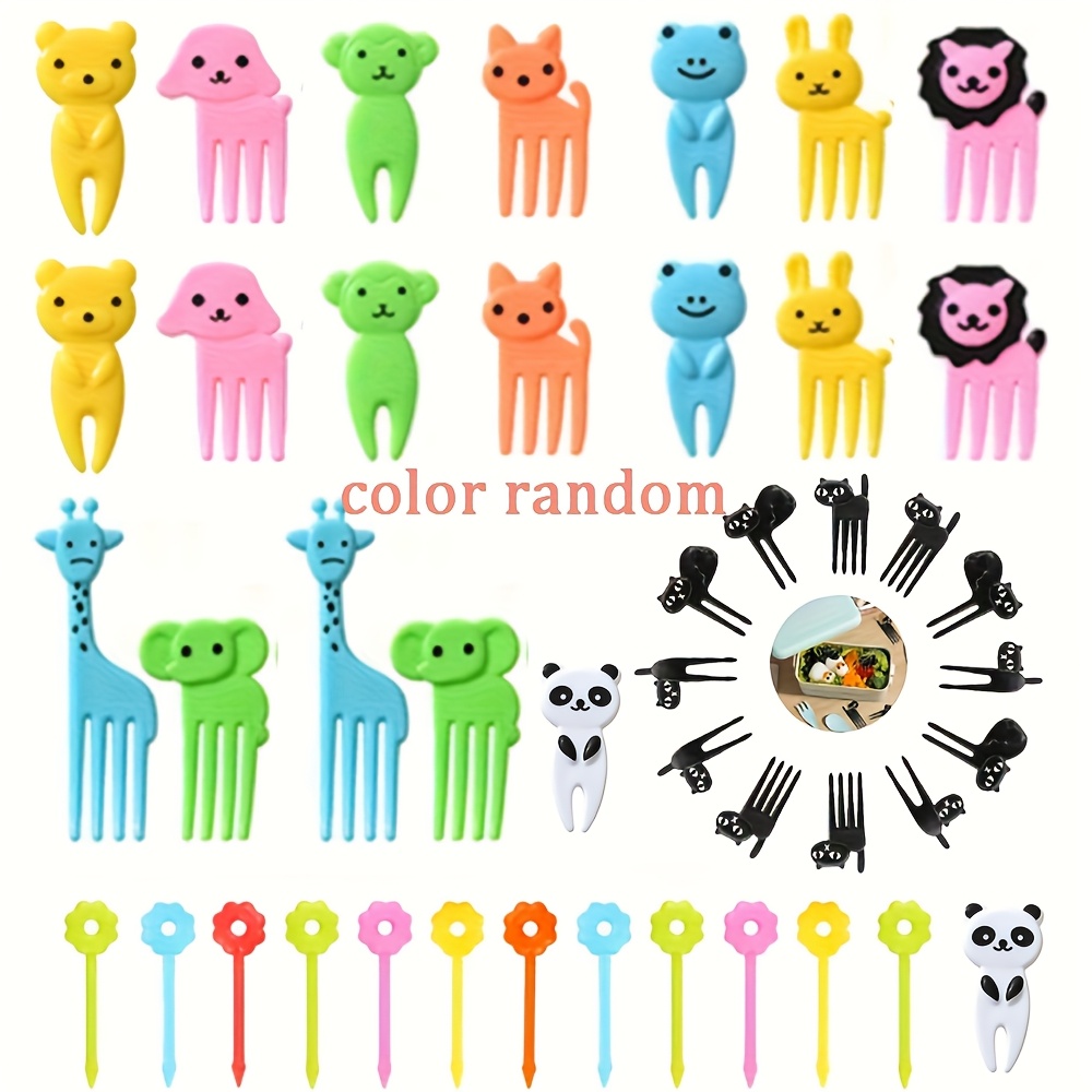 Image of 44pcs Picks, Fruit Forks, Dessert Forks Bento Box Additions, Fun Food Picks, Cute Fruit Toothpicks, Lunch Additions, Reusable Lunch Box Picks, Suitable For Outdoor And Home Use, Random Color