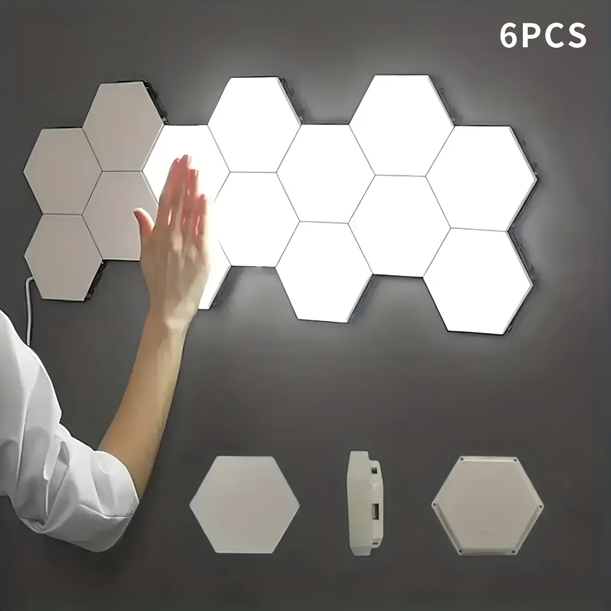 

6pcs Touch-sensitive Controls Can Be Splice Hexagonal Led Wall Lights Neutral Suitable For Creative Decoration Room Decoration Easy To Use And Energy Saving