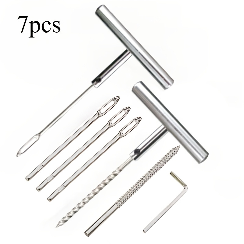 

Ensemble d'Outils de Réparation de Pneus 7pcs avec Bouchon à Poignée en T, Aiguilles de Remplacement pour Réparation Efficace