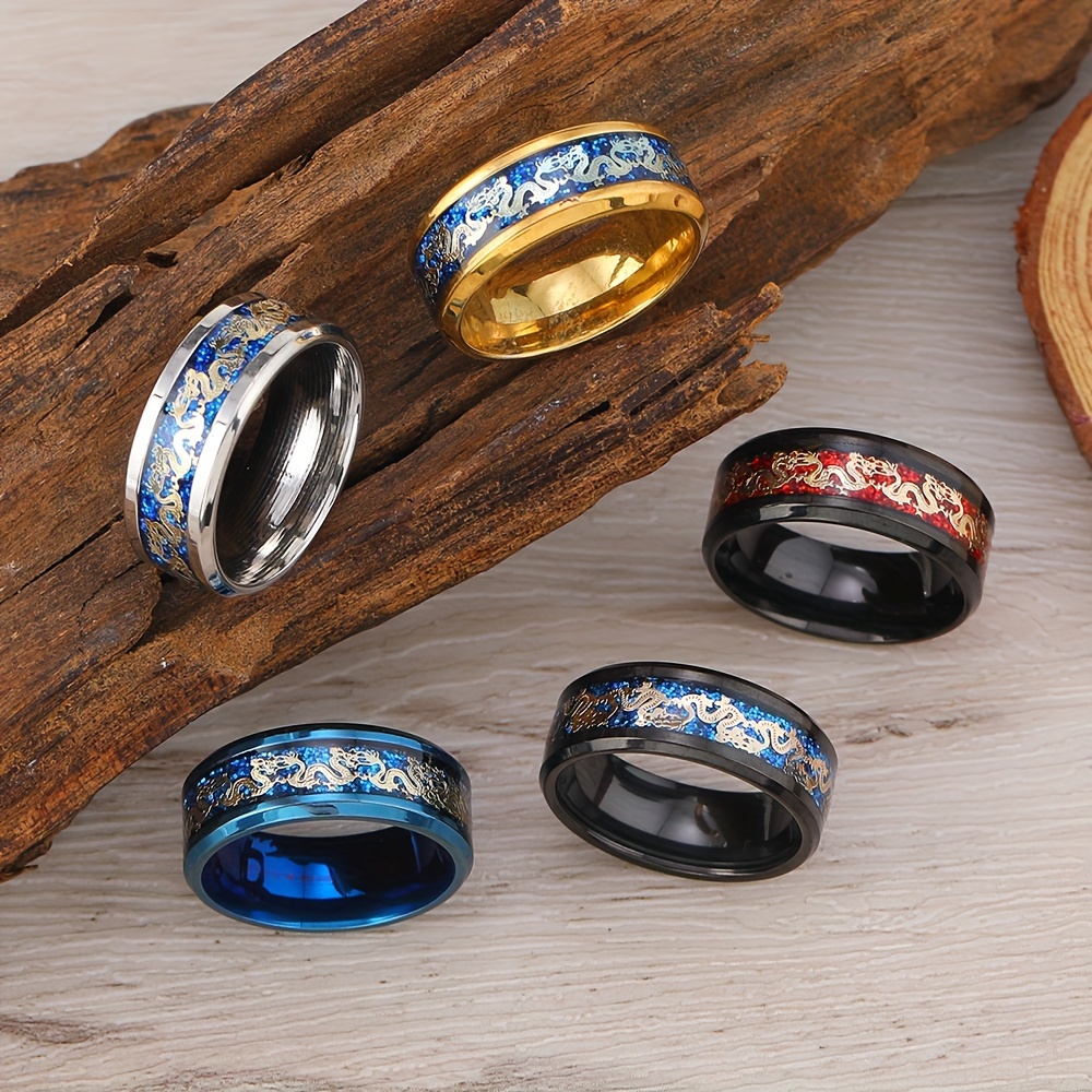 5pcs Fashion Retro Dragon Pattern Men's Ring Set For Banquet, Party, Daily Wear, Holiday, Birthday, Anniversary