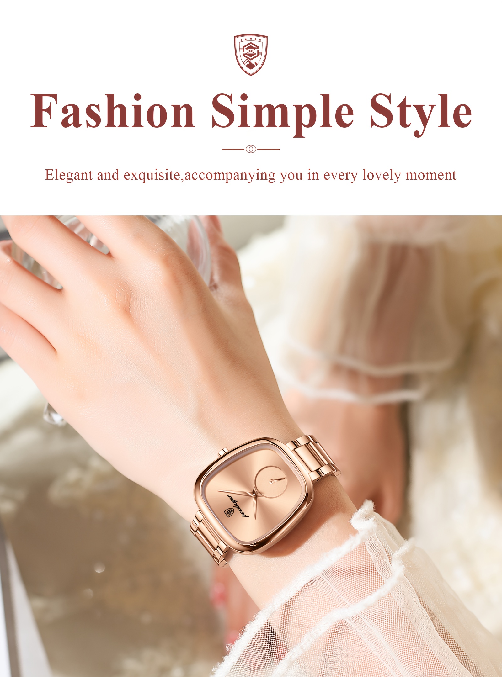 POEDAGAR Elegant Korean Style Ladies Wrist Watch, Square Alloy Case, Stainless Steel Band, Digital Display, 3ATM, Quartz Movement, Non-rechargeable Button Battery