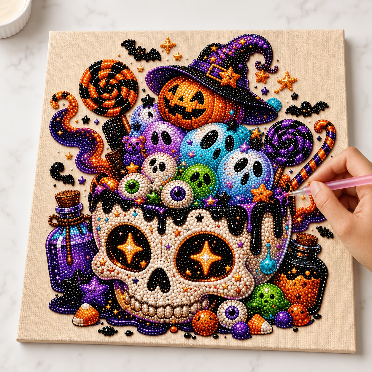 TEMU 2d Flat, Halloween Candy Diamond Painting 7.87x7.87 Inches Sweet Cool Halloween Pearl Diamond Handmade Sticker Diamond Painting Autumn Tabletop