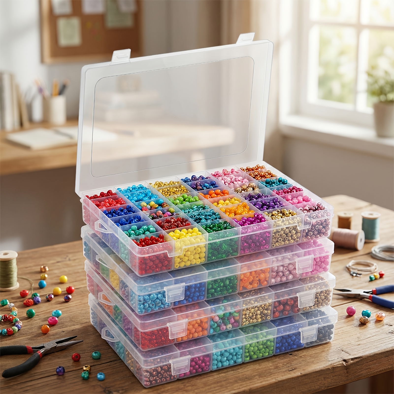 TEMU Whonline 7pcs 36 Grids Plastic Clear Organizer Box Bead Storage Containers With Adjustable Dividers For Craft Jewelry Fishing Tackles Parts