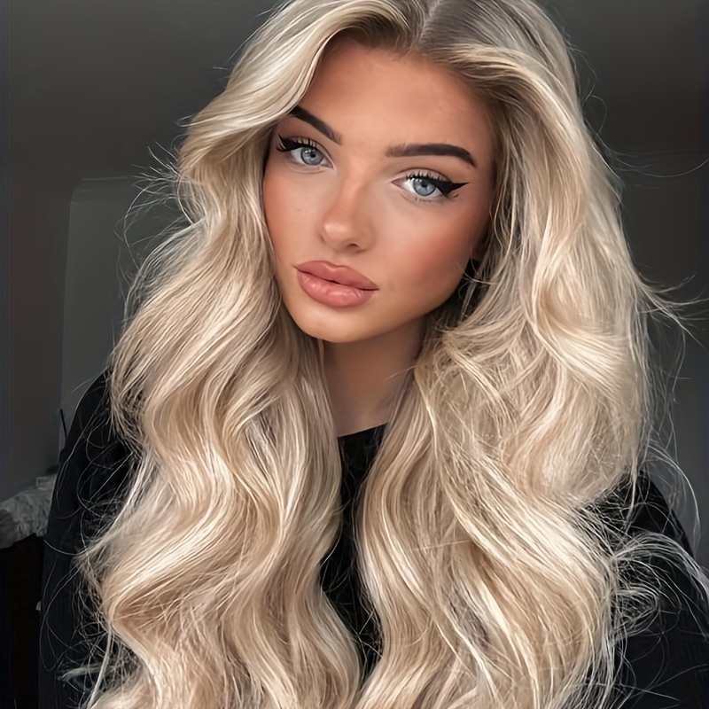 

Light Blonde Brown Ombre Long Body Wave Synthetic Lace Front Wig - Achieve Effortless Beachy Waves 22 Inch
