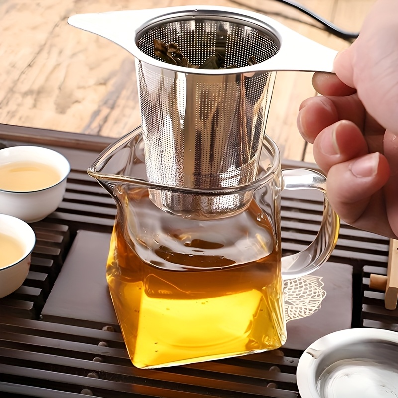 스테인레스 스틸 티 인퓨저, 뚜껑과 사우서, 듀얼 핸들 대용량 티 바구니, 풀리프 티 브루잉용 티 스트레이너