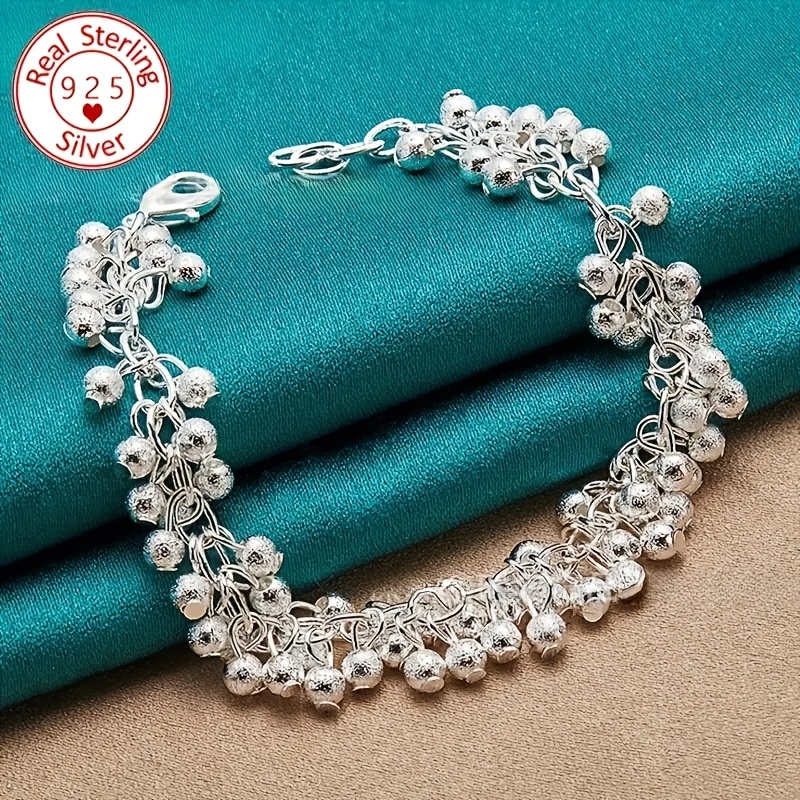 TEMU An Elegant 925 Sterling Silvery Bracelet Suitable For Women, Bohemian Minimalist Style, Grape Bead Decoration, Perfect For Daily Wear And