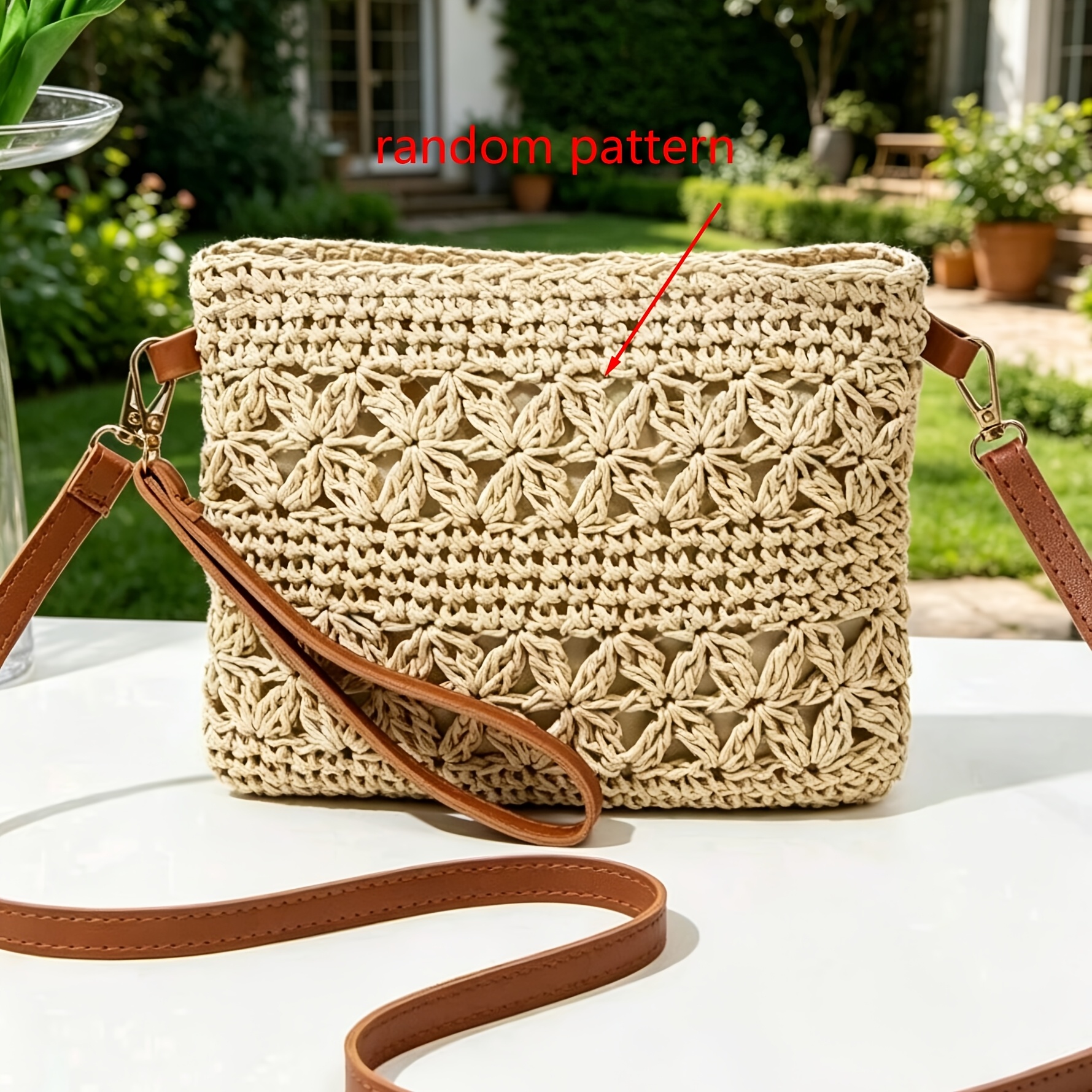 TEMU 2026ins New Handmade Hollowed Out Woven Single Shoulder Crossbody Beach Casual Women's Grass Woven Bag, 1pc