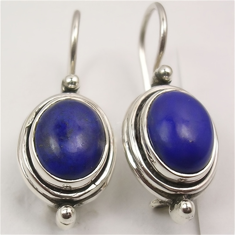 Vintage Lapis Lazuli Inlaid Copper Drop Dangle Earrings