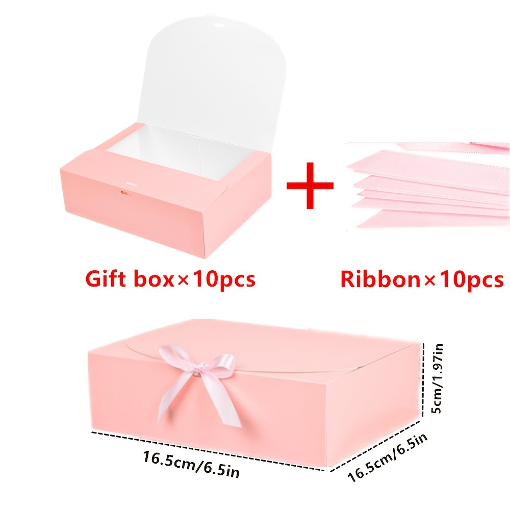 TEMU 20pcs (10pcs Pink Gift Boxes And 10pcs Pink Ribbons) Premium Pink Gift Packaging Boxes, Foldable Paper Gift Boxes, Elegant, Thickened, Durable