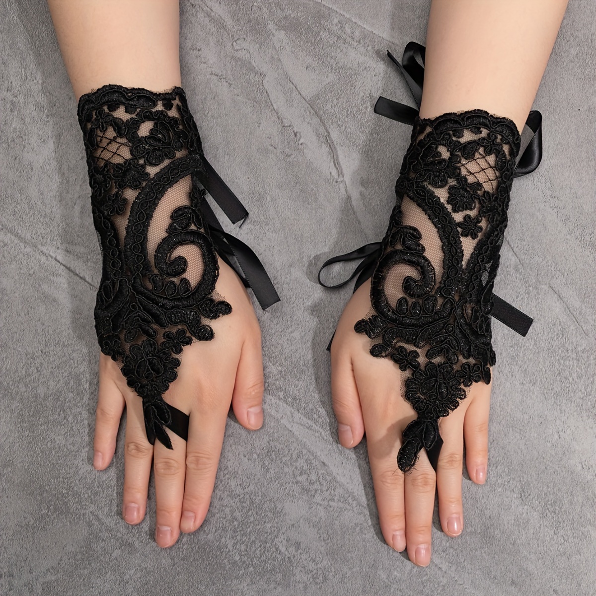 Image of Valentine's Day Gloves, Bridal Party Ball Gloves With Fingers, Lace Ribbon Accessory, Essential For Daily Wear And Gift-