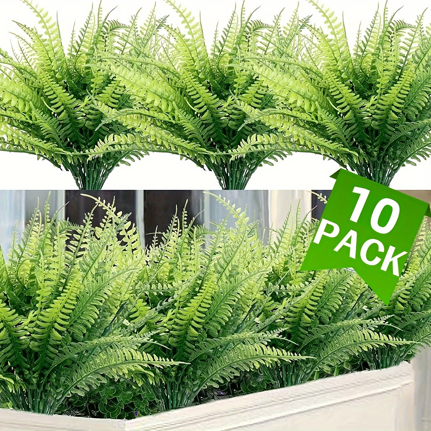 

10/12pcs Uv-resistant Artificial Boston Ferns - Greenery For Indoor & Outdoor Decor, Home, Garden, And Spring Celebrations