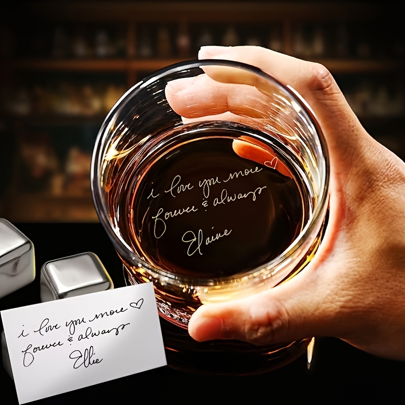TEMU Custom Handwriting Valentines Day Gift For Him - Engrave Your Handwritten Bottom Rock Glass,perfect Gift For Her/him, Cup For Dad/mom, Adult