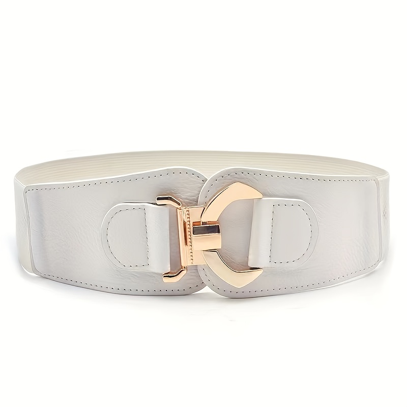 Image of 1pc Fashionable And Versatile Women's Wide Waist Cincher With New Geometric Metal , Elastic High-stretch Belt For Coat Decoration