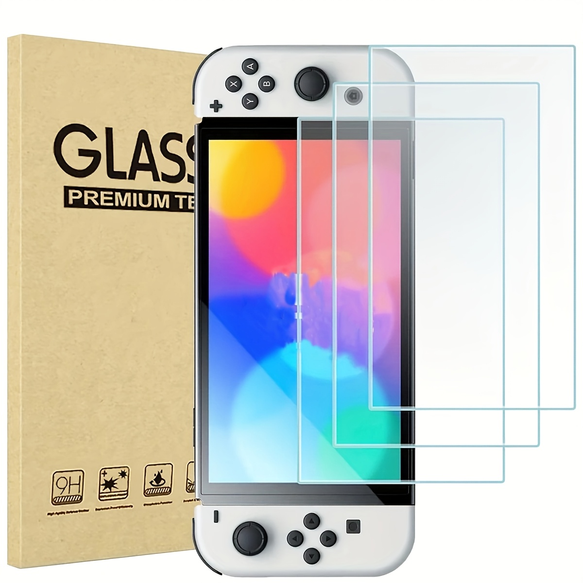 

3pcs Protecteur d'écran en verre trempé pour Nintendo Switch OLED, 9H, anti-empreintes, installation bulles, haute , décoloration, avec kit d'accessoires