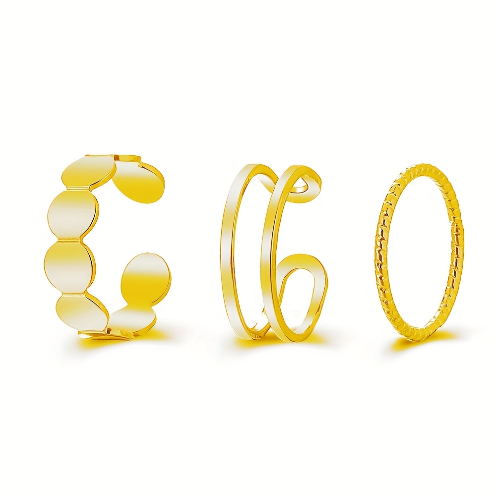 Adjustable Gold Tone Ring Set Hip Hop Style for Women
