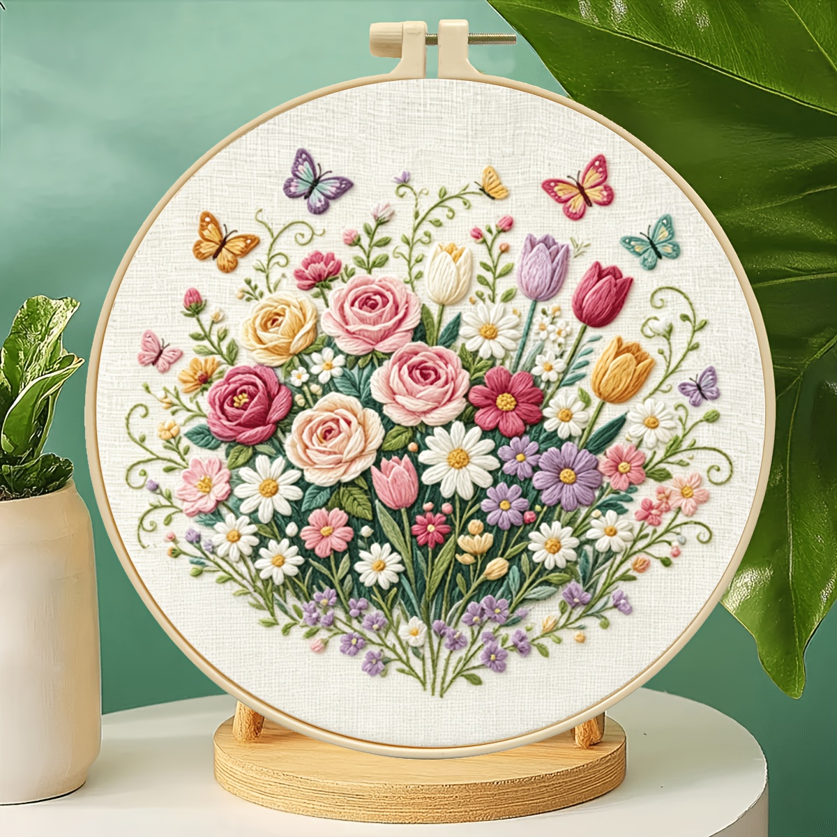 Flower Field Butterfly Whisper DIY Embroidery Kit for Beginners