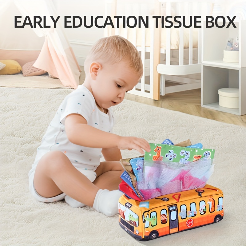 jeu sensoriel, boîte à jouets sensorielle développement boîte à mouchoirs  montessori, jouets en peluche bébés 6 12 mois bébé, jeu boîte à mouchoirs  en papier apprentissage précoce, tissu de développement sensoriel montessori
