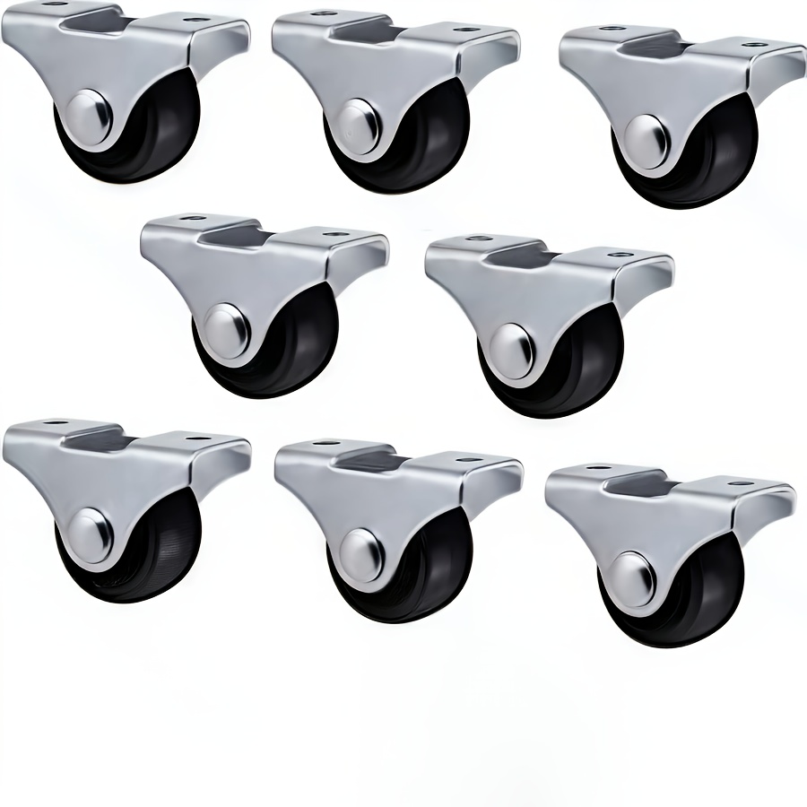 Image of 8-pack 1-inch Non-swivel Casters With Metal Plate - Heavy-duty Hard Plastic Wheels, Brushed Fixed Rigid Castors For Furniture, Carts, Industrial Use (black), Heavy Duty Caster Wheels