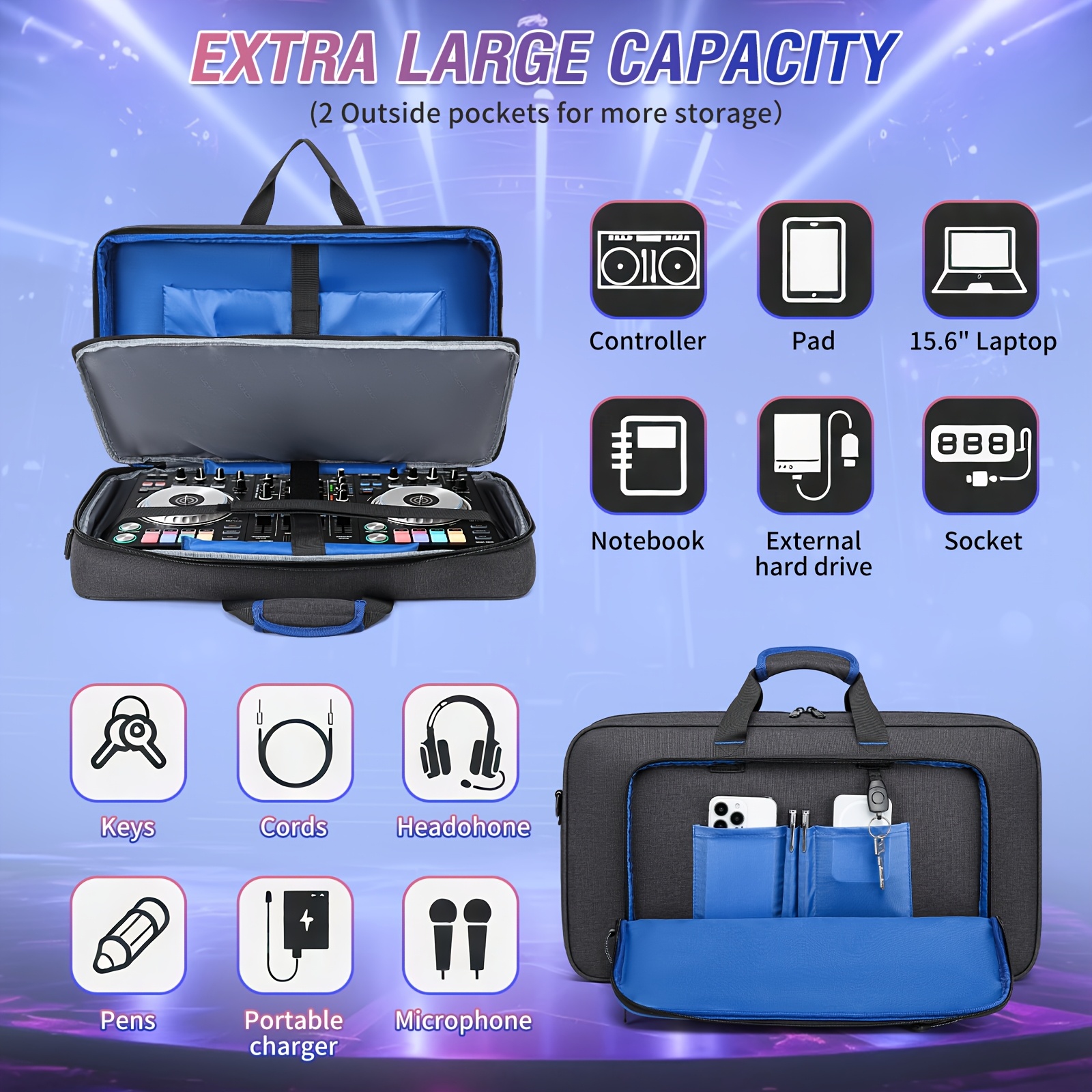 YH&GS Thickened DJ Controller Backpack with 15.6-Inch Laptop Compartment