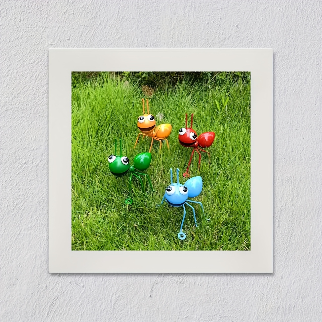 Image of 4pcs Set Of Rustic Style Iron Ant Sculptures With Big Eyes, Colorful Ants Garden And Yard Decoration, Halloween Theme, No Batteries Required