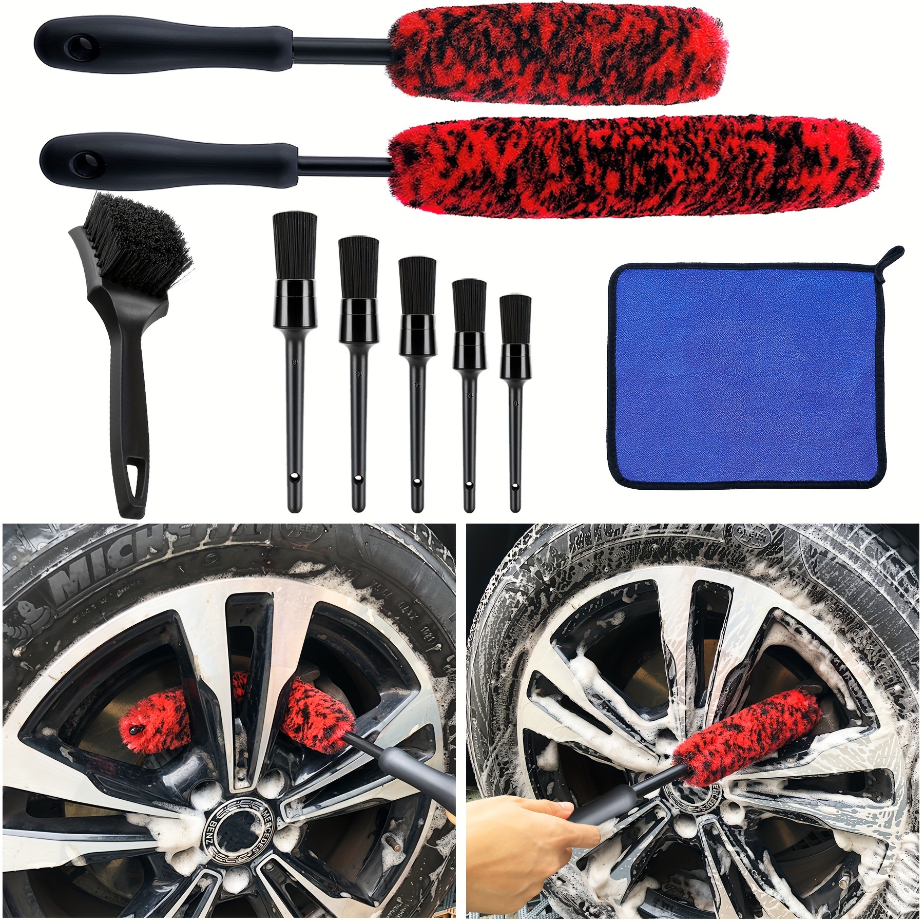 

9pcs Wheel Tire Brush Set, Wheel Brushes For Cleaning Wheels Tire Rim, Bendable & Car Wheel Rim Detailing Brush For Cleaning , Fenders