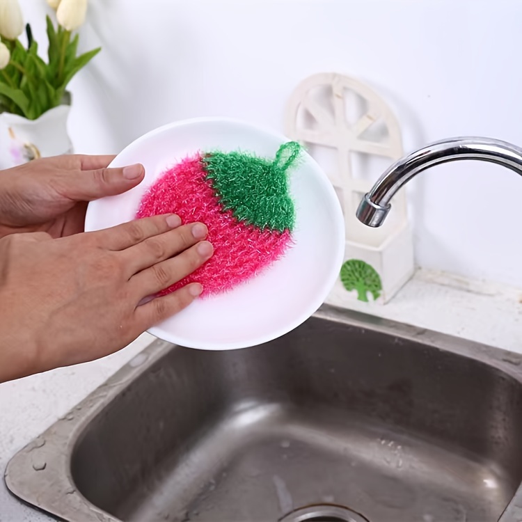 festive 4 piece strawberry kitchen scrubbers hand wash only super   acrylic cover   10cm x 3 9in details 0