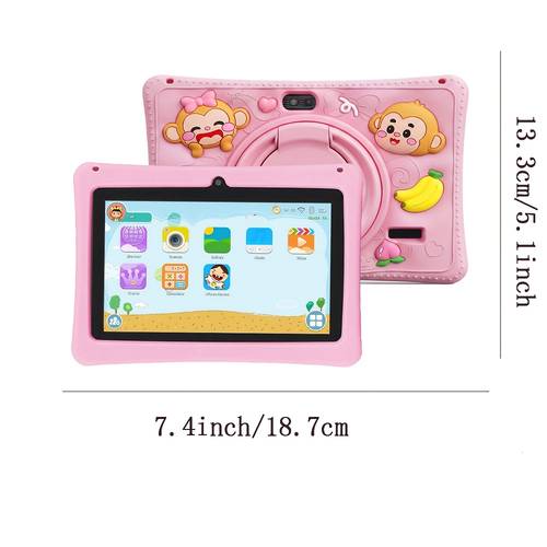 new 7 inch childrens tablet 13 tablet 4gb 64gb rom supports wifi bluetooth function dual cameras parents can control pre software shockproof silicone protective cover cute monkey support protective cover