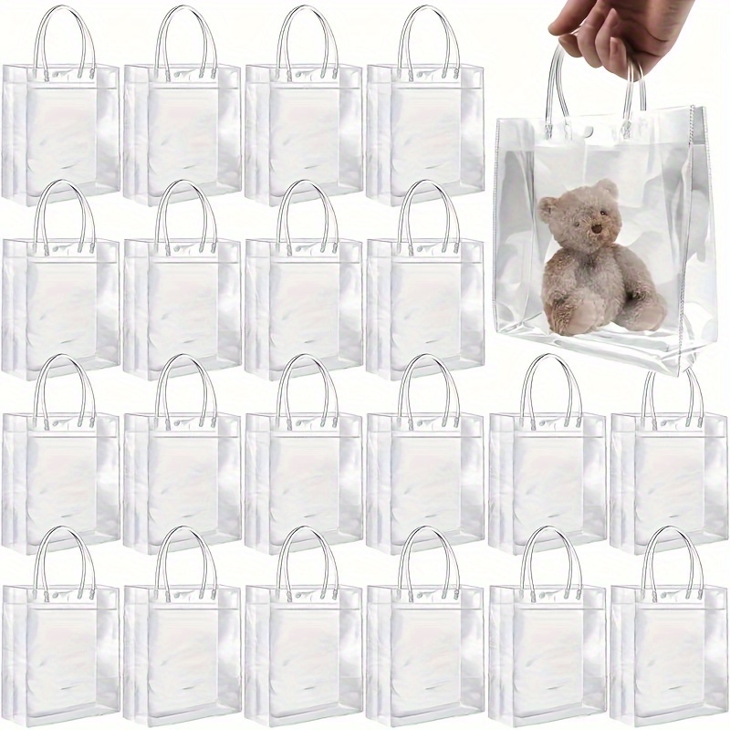 TEMU 20pcs Thick Transparent Gift Bags - Durable, Reusable & - For Groceries, Parties & - For Valentine's Day, Weddings, Birthdays, Diy Crafts, Beading Storage, Beading&jewelry Making