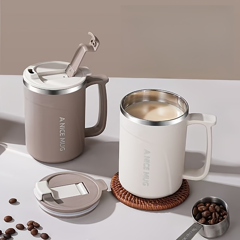 

1pc 304 Stainless Steel Insulated Coffee Mug With Lid, Portable Simple Cup, High Aesthetic Tea Beverage Travel , Ideal For Milk, Coffee, Holiday Birthday Christmas Gift