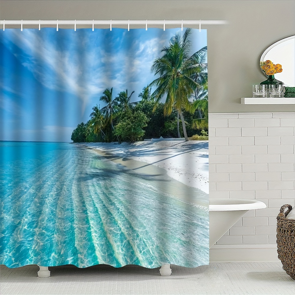 

Ocean & Coconut Tree Shower Curtain - Durable, Machine Washable Bathroom Decor With Privacy Window Covering Shower Curtain Sets For Bathrooms Shower Curtain For Bathrooms