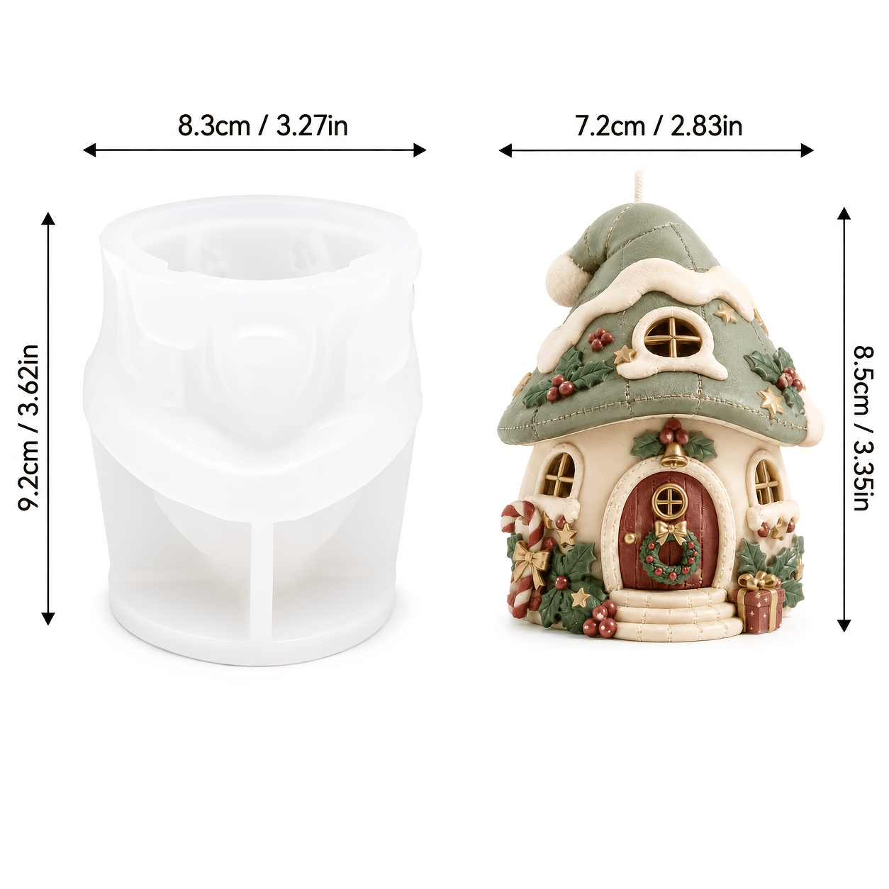 TEMU Stampo riutilizzabile in silicone resina a sgancio facile per candele a forma di casetta di favola a forma di fungo di Natale con , bastone da e