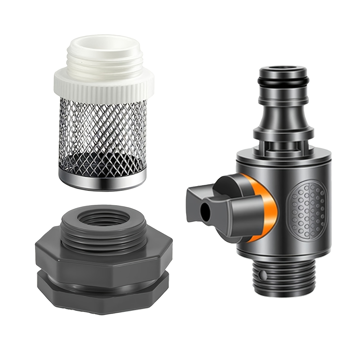TEMU Kit adattatore per barili 'acqua da 3 pezzi con filtro a rete in acciaio inossidabile e valvola, kit adattatore per barili 'acqua con filtro a