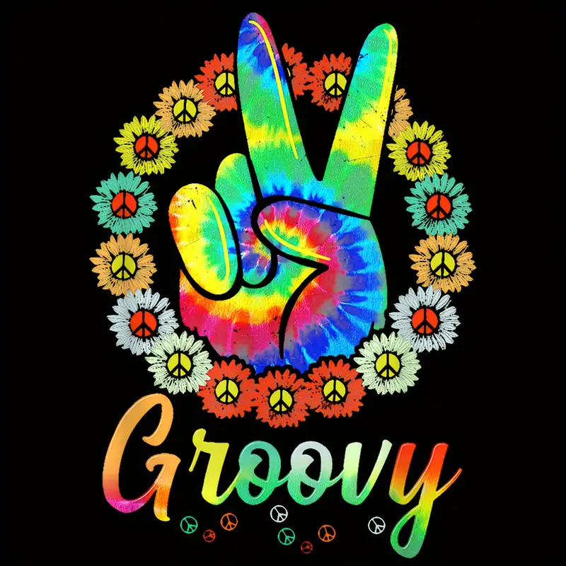 Tie Dye Flowered Peace Sign Graphic Hippie T-Shirt Tie Dye Flowered Peace Sign Graphic Hippie T-Shirt