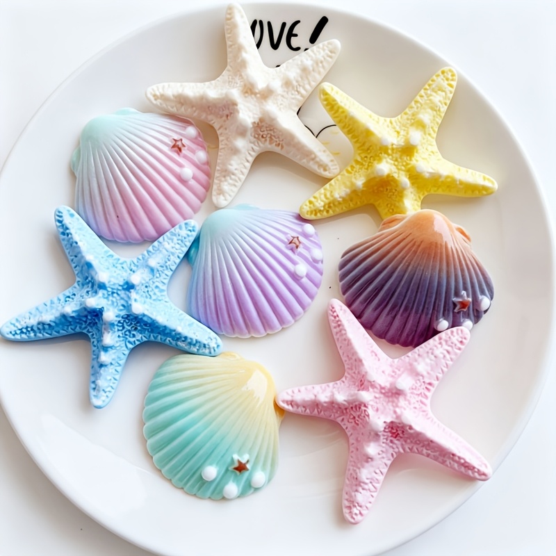 TEMU 8pcs Decorative Items, Random Colors, Starfish, Seashell Shape, Wall And Door Decor, Glue-free, Adhesive Tape
