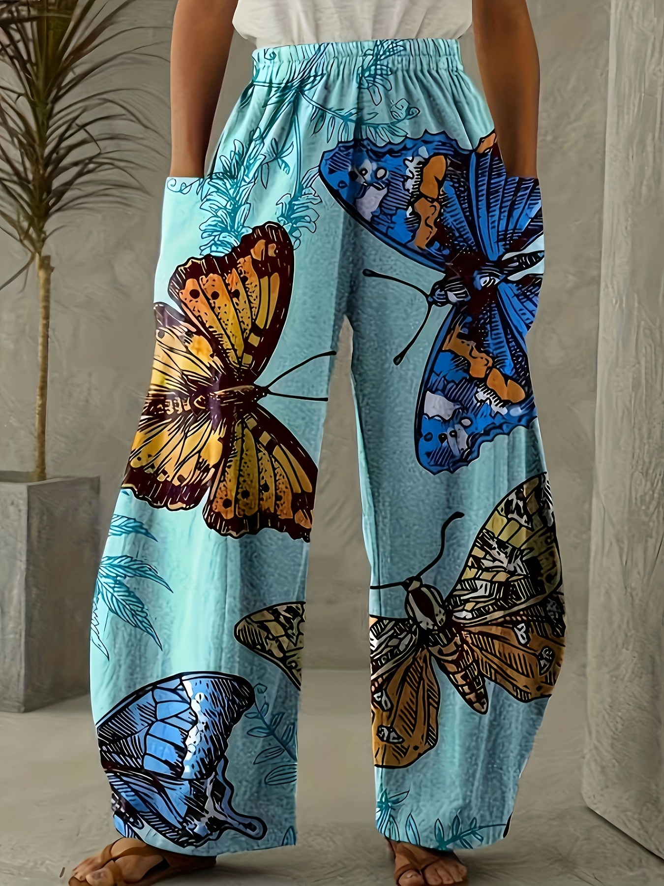 Butterfly Print Capri Leggings, Casual High Waist Slim Leggings, Women's  Clothing