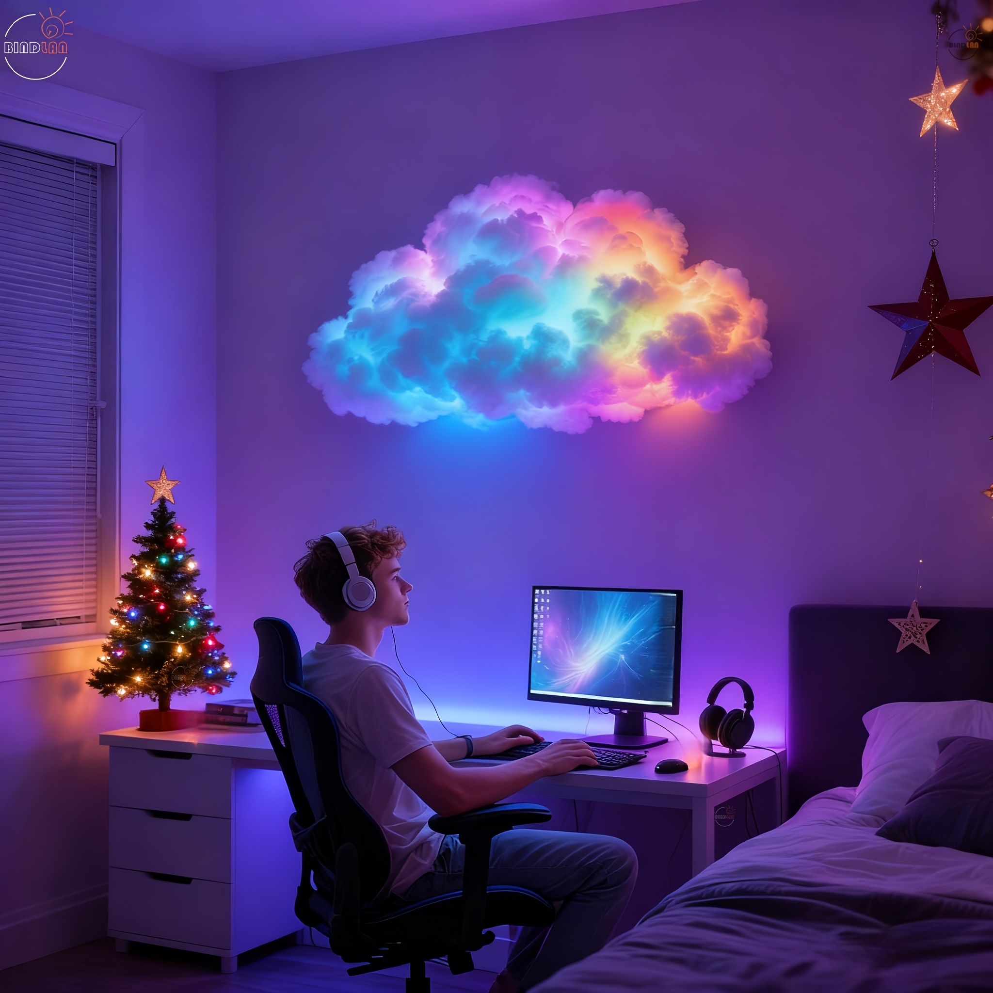 Bandă LED 3D Nor de Fulger RGB Smart 236,22 cm, Lampă DIY Modelabilă cu Conector USB pentru Instalare Ușoară - Perfectă Pentru Dormitor Cameră Gaming Bar DJ Petrecere Iluminat Ambient Decorativ. Sincronizarea Muzicii Creativă Vacanță Clipire Dinamic Schimbând Culoarea Perete și Tavan Noapte în Opțiuni 129,03 cm, 236,73 cm, 278,38 cm, Bandă de înaltă calitate