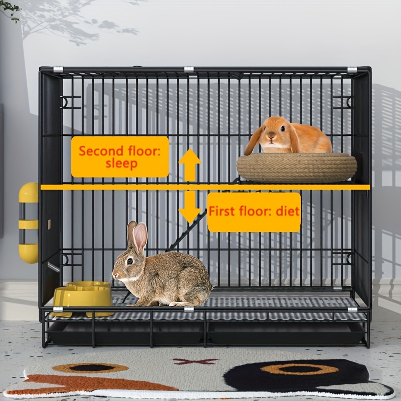 Rabbit Cage, Double-layer Design, Encrypted Design, Suitable For Guinea Pigs, Dutch Pigs, Rabbits, Pigeons, Cats, Hedgehogs And Other Pets, With Four Supplies: Manure Tray, Food Box, Water Box, Foot Mat