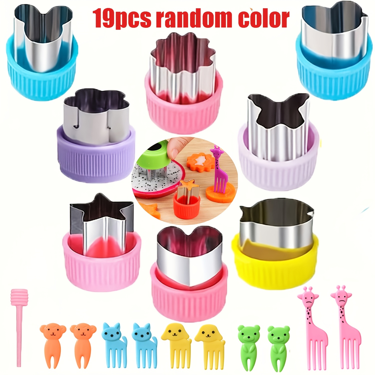 TEMU Set de 19 emporte-pièces pour légumes et fruits, emporte-pièces mignons de fruits, moules à bento, tampons à biscuits, mini emporte-pièces à